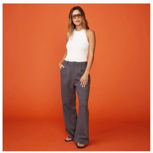 NWT Revolve Monrow Bonded Thermal Pleated Black Wide Leg Trouser Sz M Classic